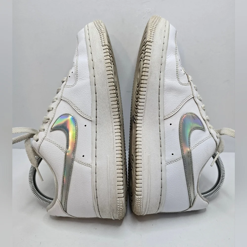 Nike | AF1's Low 'White Irisdescent Swoosh' tennis prep sporty sneakers | WMS 7 - Picture 10 of 14